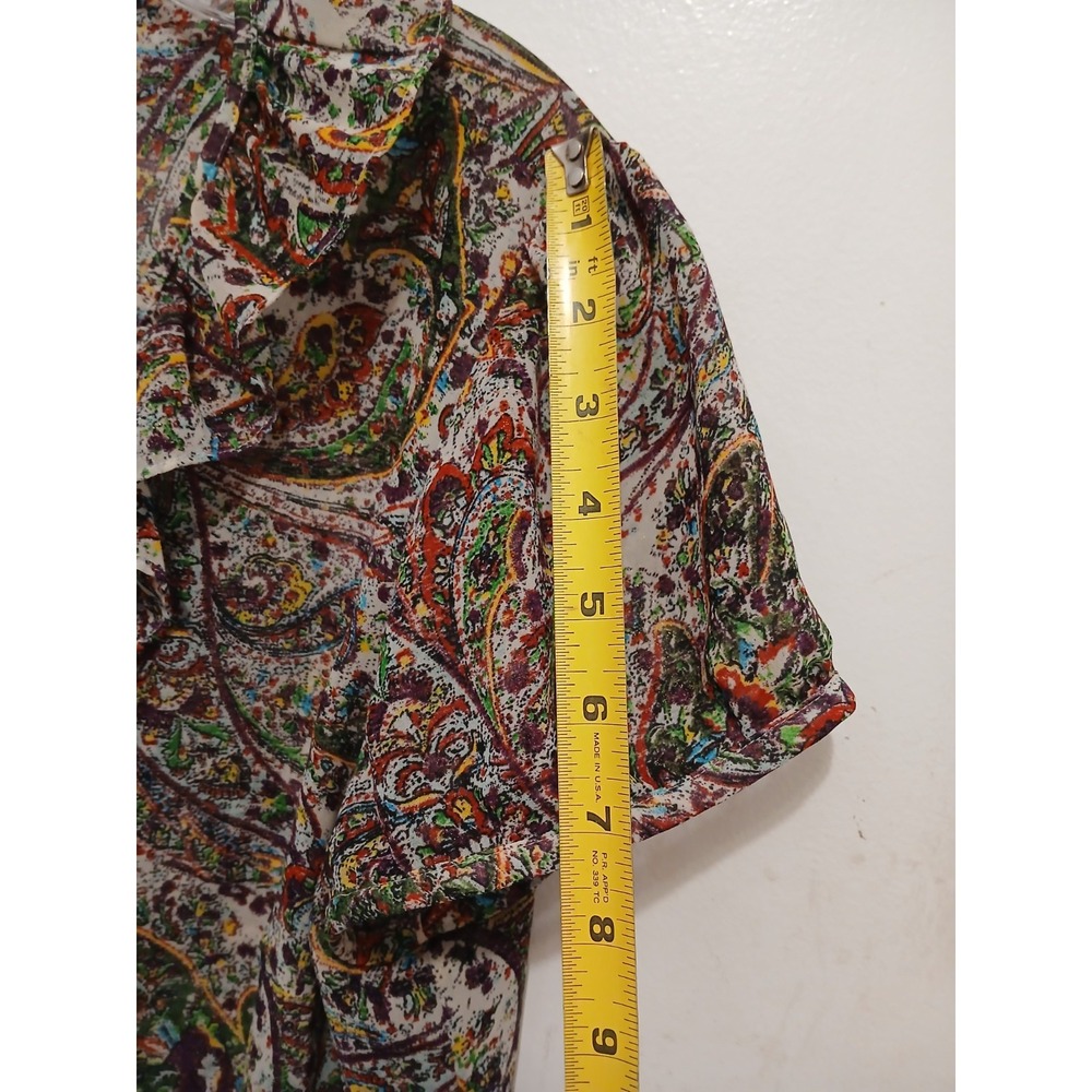 LOFT Womens Summer Ruffle Top L Fairy Twee Short Sleeve Paisley Floral Romantic - Picture 8 of 11